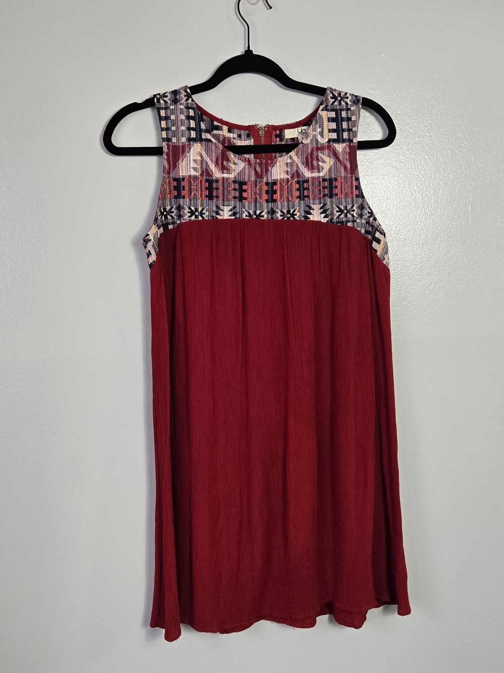 Ya Los Angeles Aztec Tribal Geometric Zip Back Gauze Tunic Blouse Top Size M